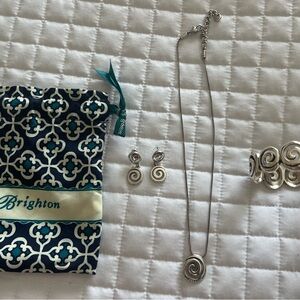 Brighton Silver Vertigo Swirl Necklace, Hinged Bangle and Post Drop Earrings Set